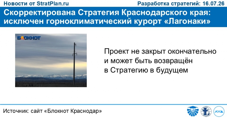 Скорректирована Стратегия Краснодарского края: исключен горноклиматический курорт «Лагонаки»